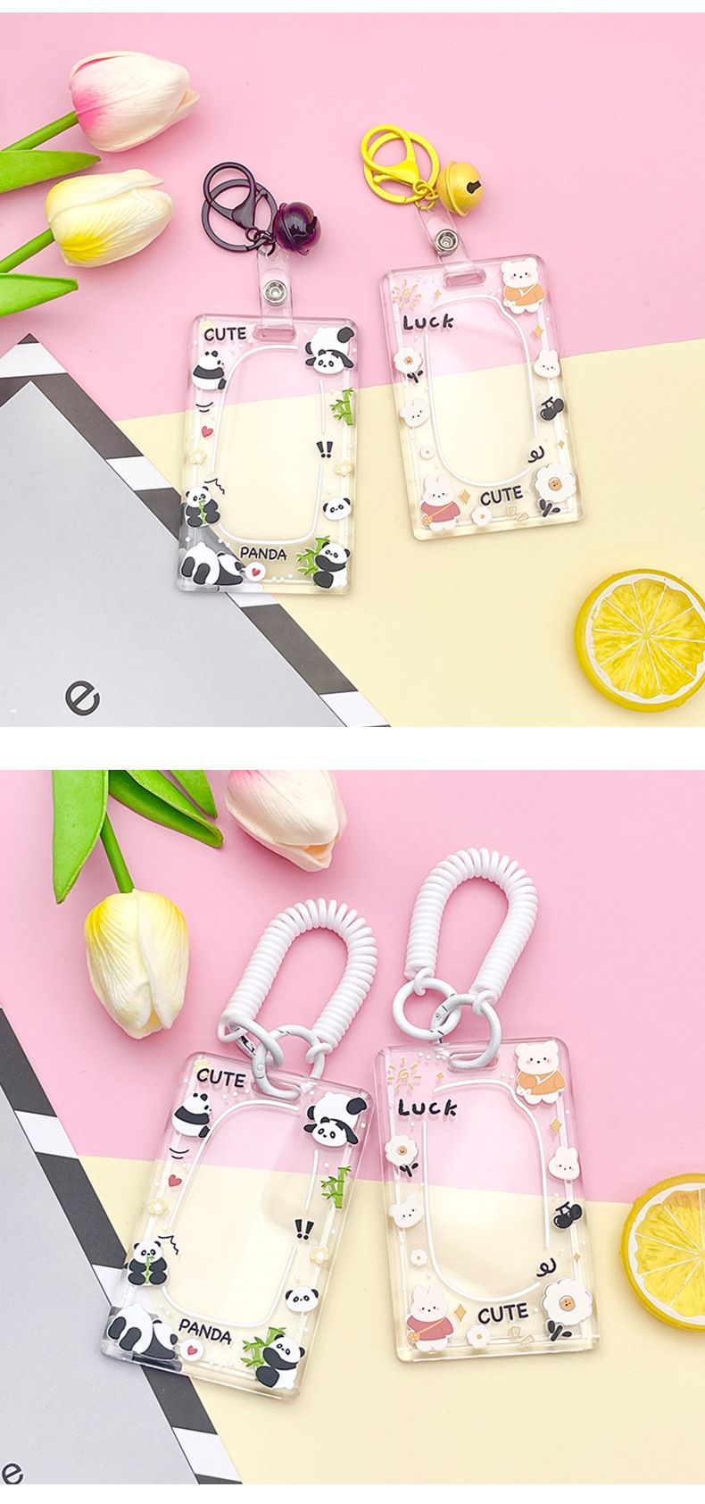 ins Cute Cartoon Simple Transparent Card Set Campus Bus Meal Card Factory Brand Permis de muncă Husă de protecție Hard Shell Brand_voghion.com