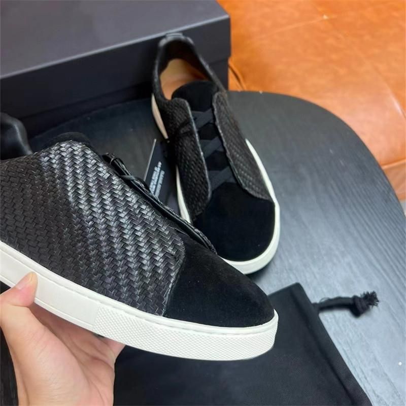 Scarpe da guida comode e comode slip-on in pelle intrecciata nera da uomo, di nuovo stile_voghion.com
