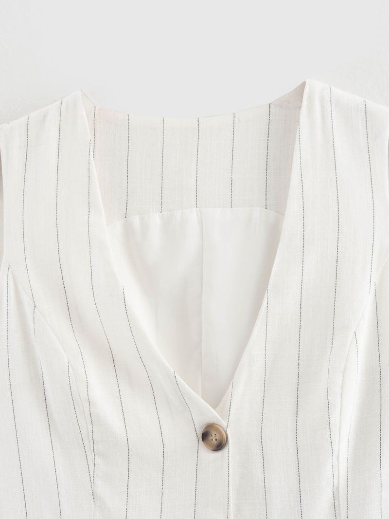 Conjunto de blazer, chaleco y pantalón de lino y algodón para mujer, moda de verano 2024_voghion.com