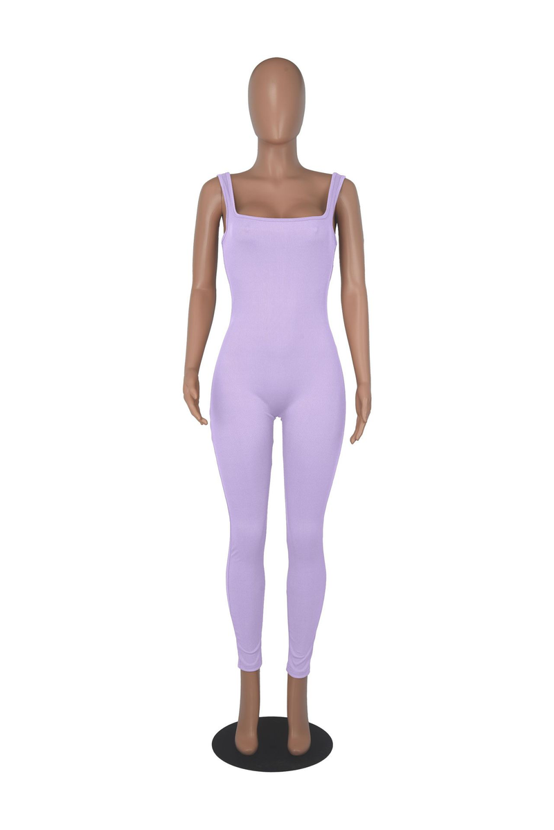 Damen Effenfaarweg Äermellose Vest Romper Fuedem Quadrateschen Ausschnëtt Récklos Hüftlift Slim-Fit Romper_voghion.com