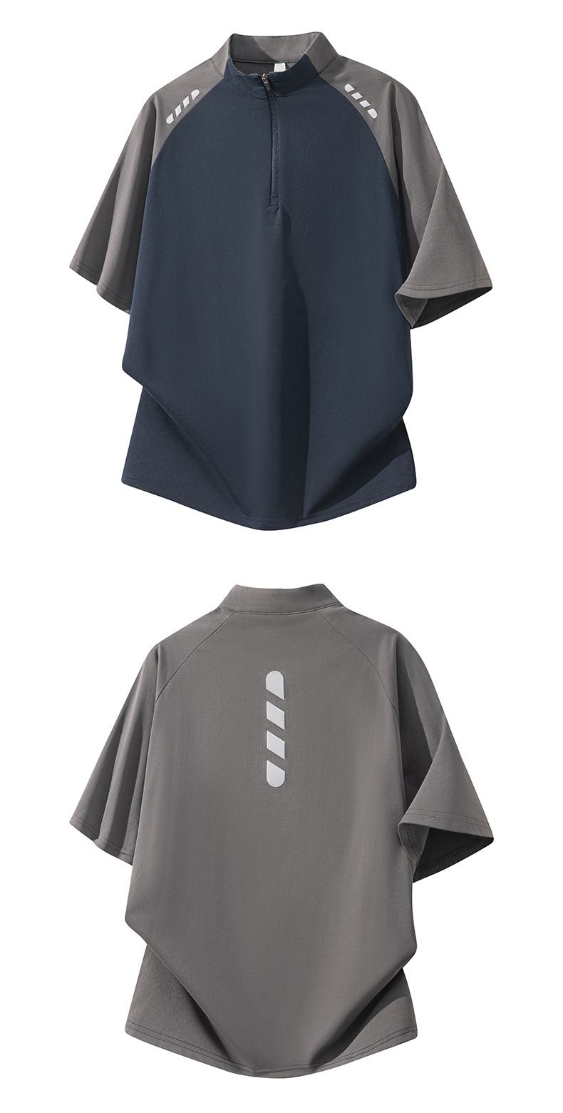 Maglia da uomo per corsa, fitness e basket, riflettente, a maniche lunghe, con mezza cerniera, ad asciugatura rapida, protezione solare autunnale_voghion.com