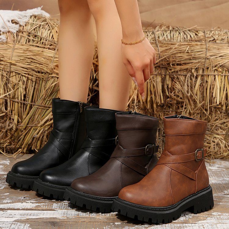 Vielseitige Damenstiefel mit dicker Sohle im britischen Stil für den Herbst 2024 sowie Denim-Martin-Stiefel für Kinder_voghion.com