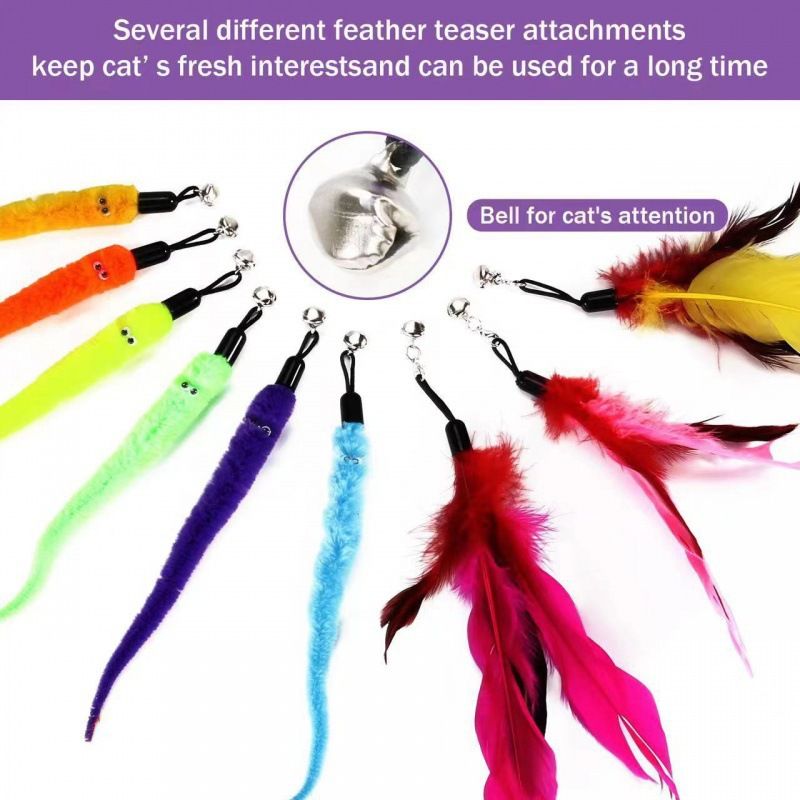 Bacchetta di peluche per gatti con testa di piuma sostituibile e asta estensibile, set di giocattoli da masticare per l'autointrattenimento dei gatti_voghion.com