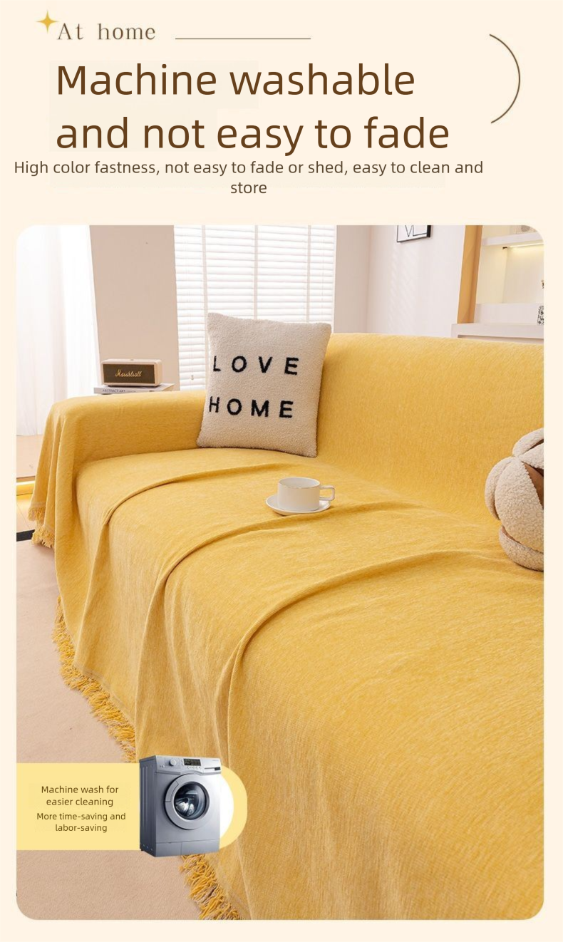 Puxu Chenille Sofa Throw All-Season Thickened One-Piece High-End Solid Color Full Cover Set_voghion.com