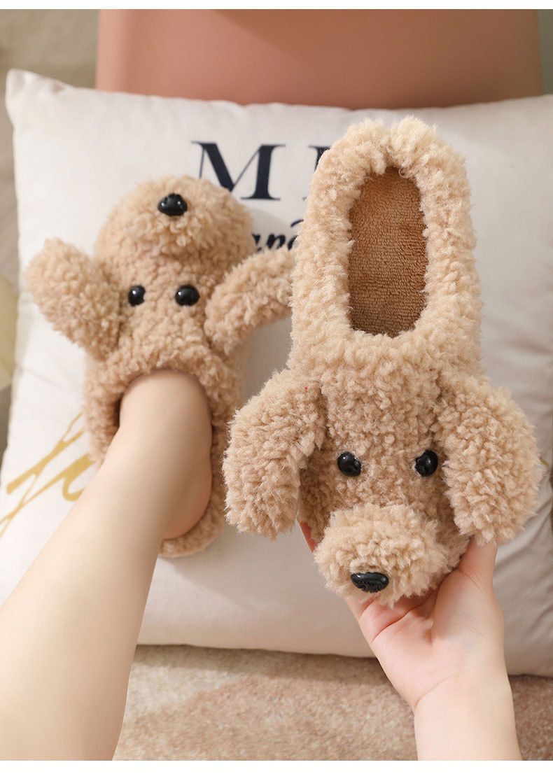 2021 Autumn Winter Cute Cartoon Cotton For Men And Women Indoor Warm Teddy Dog Slippers Full Coverage Thick Sole_voghion.com