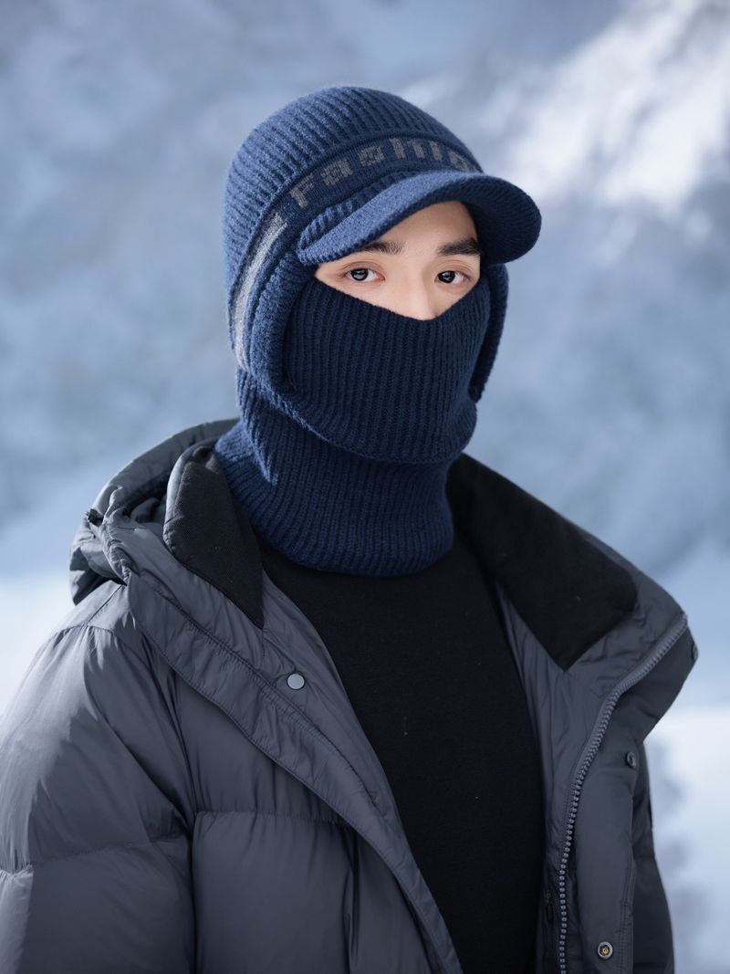 Gorro de punto polar para hombre, de invierno, resistente al viento, de una pieza, para ciclismo al aire libre, con cuello, gorro térmico de lana de una pieza._voghion.com