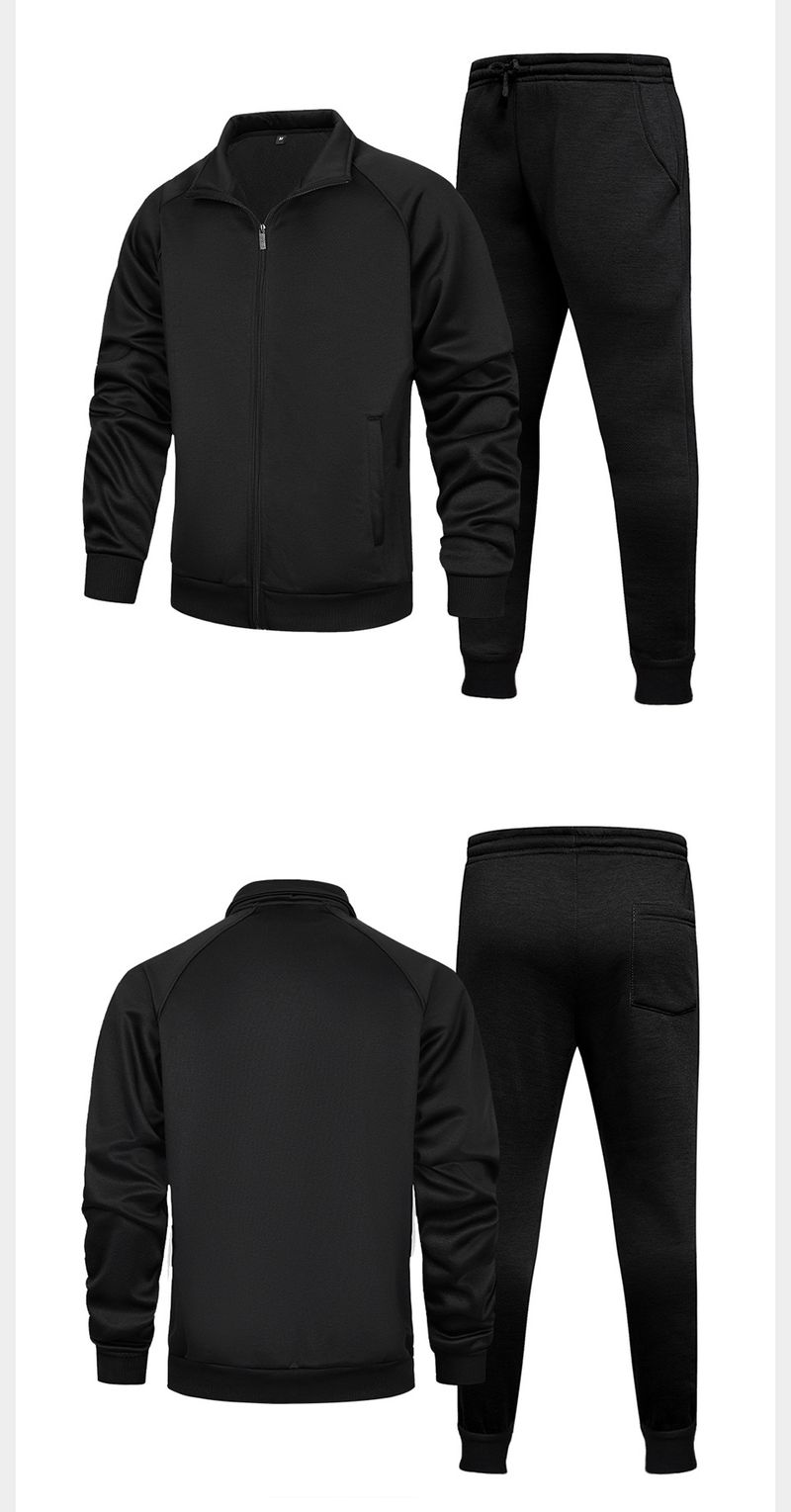 Completo sportivo casual da uomo con cappuccio a maniche lunghe e pantaloni da jogging (nero, grigio, verde militare, cachi). Completo due pezzi comodo ed elegante per autunno/inverno._voghion.com