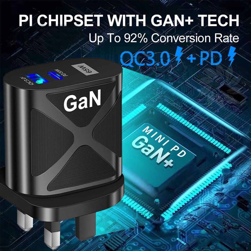 Chargeur rapide USB Type-C 65 W GaN QC 3.0 PD, adaptateur prise britannique pour iPhone et Samsung_voghion.com