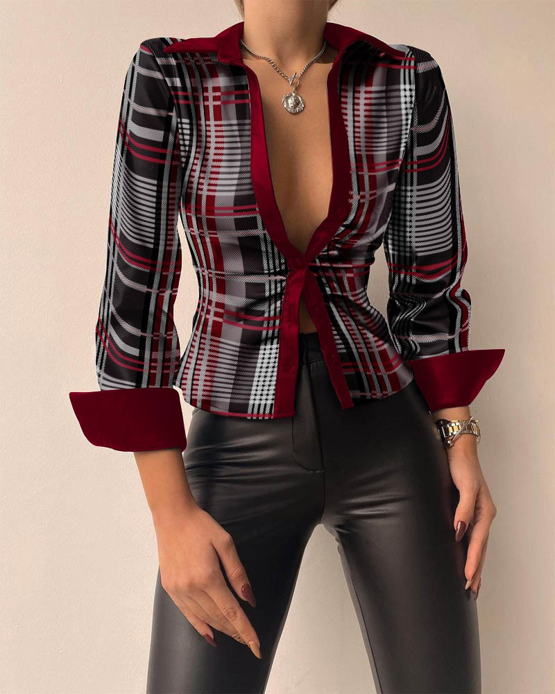 Camicia da donna in similpelle con scollo a V, maniche lunghe, stile caldo, primavera, per donna_voghion.com
