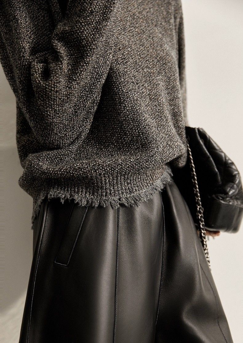 ragazza Eleganza autoconsistente Paillettes lucide Materiale di lana selezionato Bordo con frange Maglione lavorato a maglia girocollo per donna Autunno_voghion.com