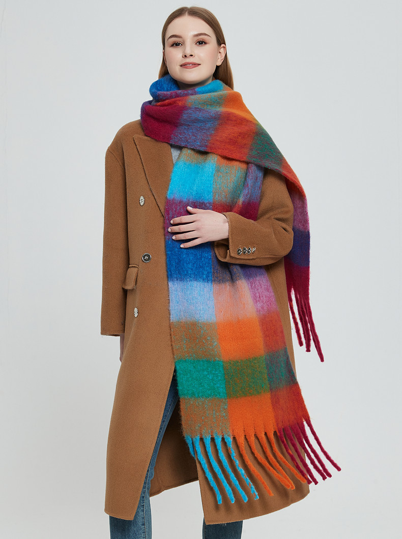Sciarpe da donna nuovo stile cerchio filato ispessito scialle imitazione mohair barba grossa sciarpa scozzese colorata a pois_voghion.com