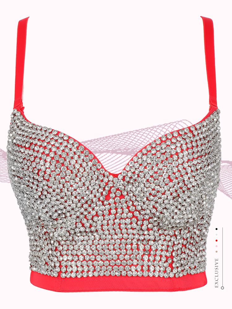 Reggiseno con perline, canotta modellante arricciata, abbigliamento da discoteca, abbigliamento da esterno, reggiseno trasparente con diamante e schiena splendida_voghion.com