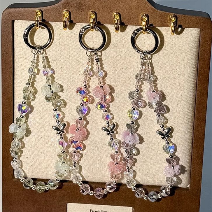 CyberGear Light Versatile Chain Sakura Butterfly Perline Braccialetto da polso con cordino in cristallo per custodia per telefono_voghion.com