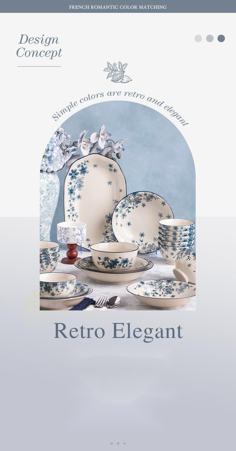 Household Floral Blue White Set Light Luxury High-Value Kitchenware Single Optional Bowl And Plate_voghion.com