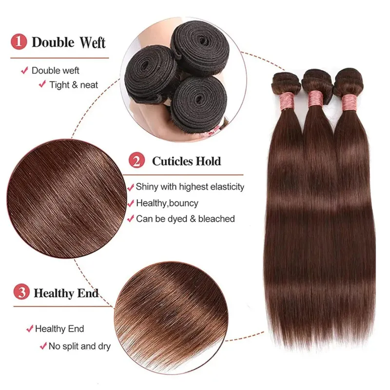 Bundle di capelli umani color cioccolato, colore 4, bundle di capelli lisci vergini brasiliani_voghion.com