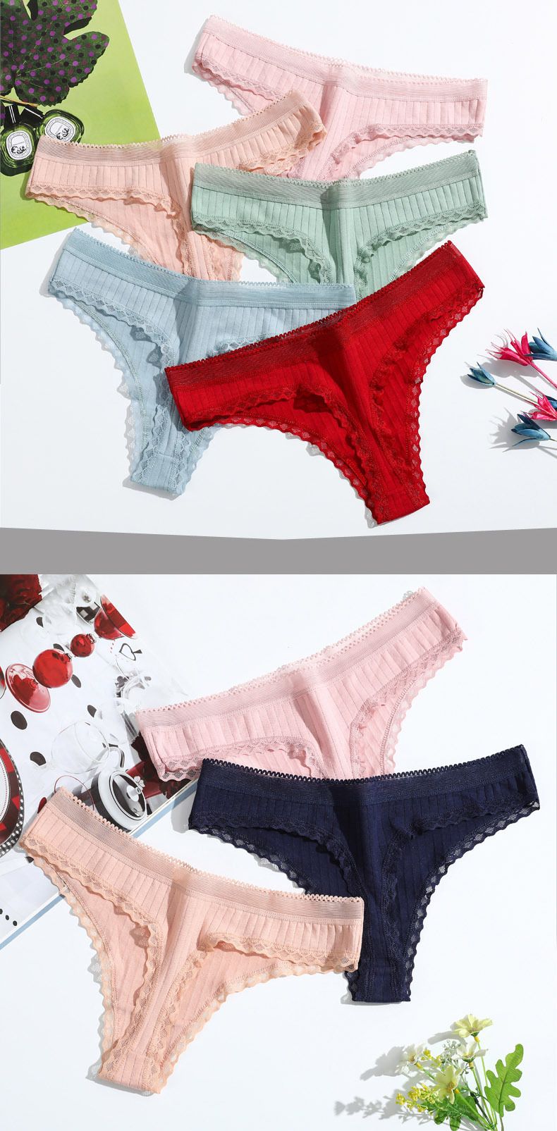 Novas calcinhas de cintura baixa para meninas com calcinhas de algodão puro com contas quentes, renda para calças em formato de T femininas_voghion.com