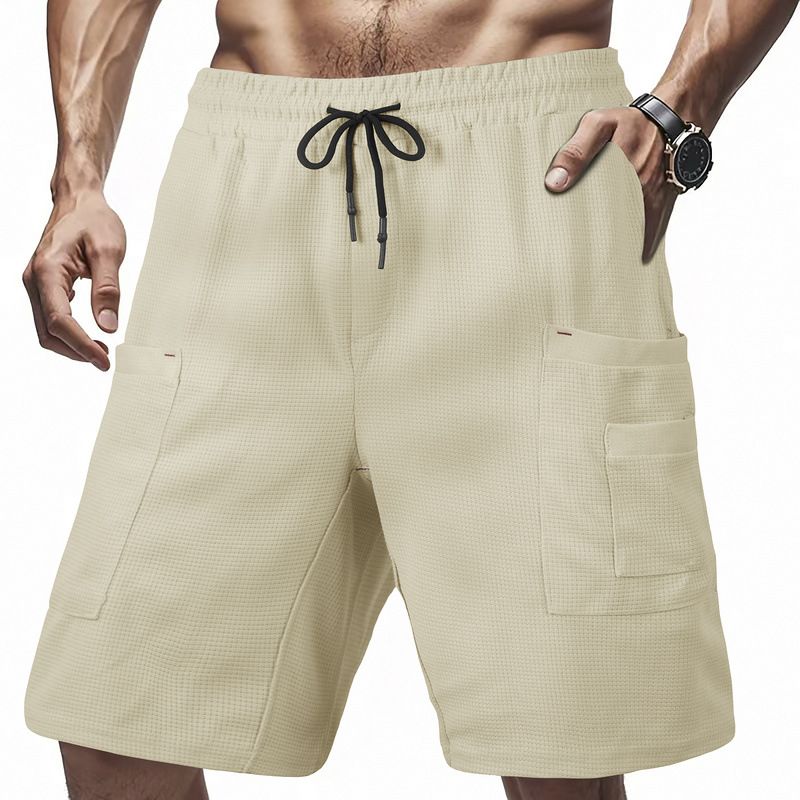 Grenziwwerschreidend onofhängeg Statioun Amerikanesch Casual Summer Männer locker Multi-Pocket Tooling Atmungsaktiv Waffle Schweessabsorbéierend Shorts Männer_voghion.com