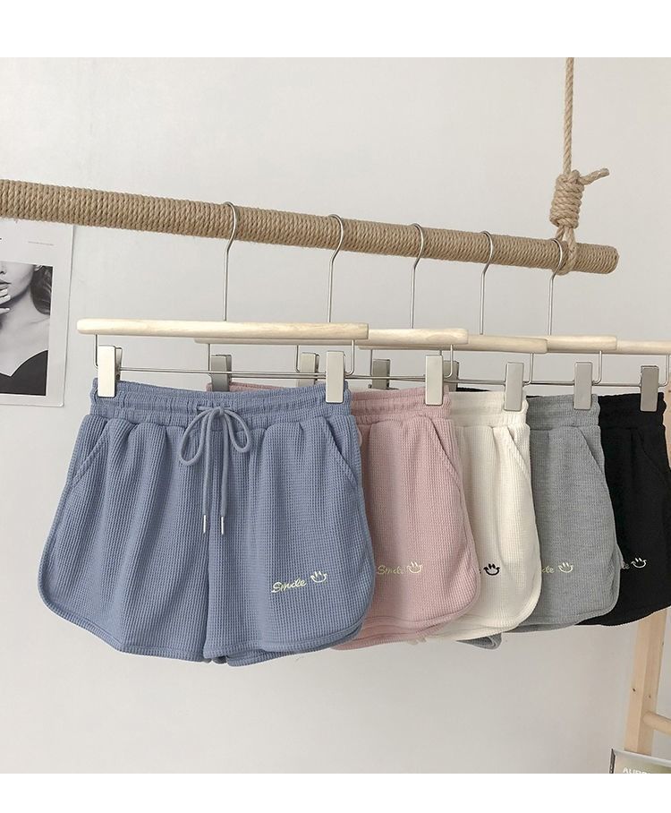 Waffel-Sport-Shorts für Damen, Sommer 2023, neue koreanische Version, lockere Hotpants mit hoher Taille und weitem Bein für den Außenbereich_voghion.com