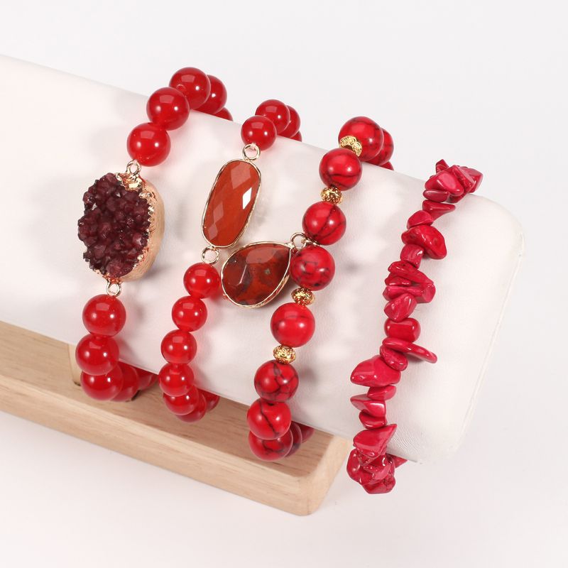 Gravel Rund Perle Armbånd Håndstreng Kvinde Rød Sæt Elastisk Perle Justerbar_voghion.com