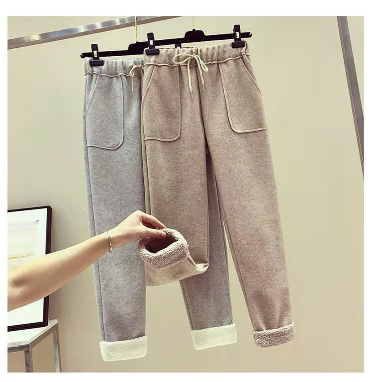 Ensemble deux pièces d'hiver douillet : sweat à capuche doublé polaire et pantalon en laine pour femmes de petite taille, tenue décontractée pour étudiantes._voghion.com