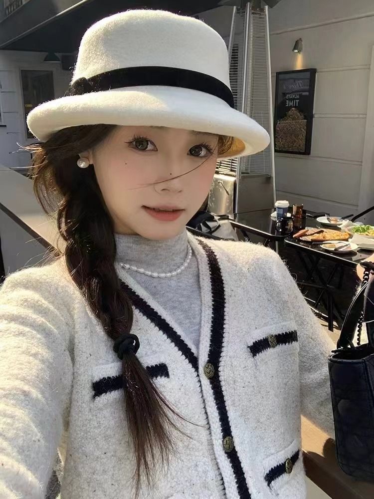 100% Australian Wool Women's Fisherman's Hat, Small Size With Velvet Bow For Fall And Winter, French-style Elegant Bucket Hat_voghion.com