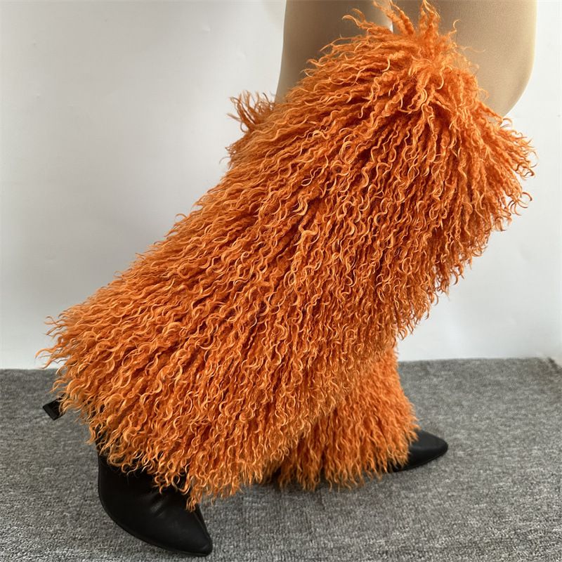 Botas de nieve de lana rizada con patas peludas de oveja Tang 2025d, calcetines de felpa de tubo para otoño e invierno, bonitos y holgados, resistentes al frío._voghion.com