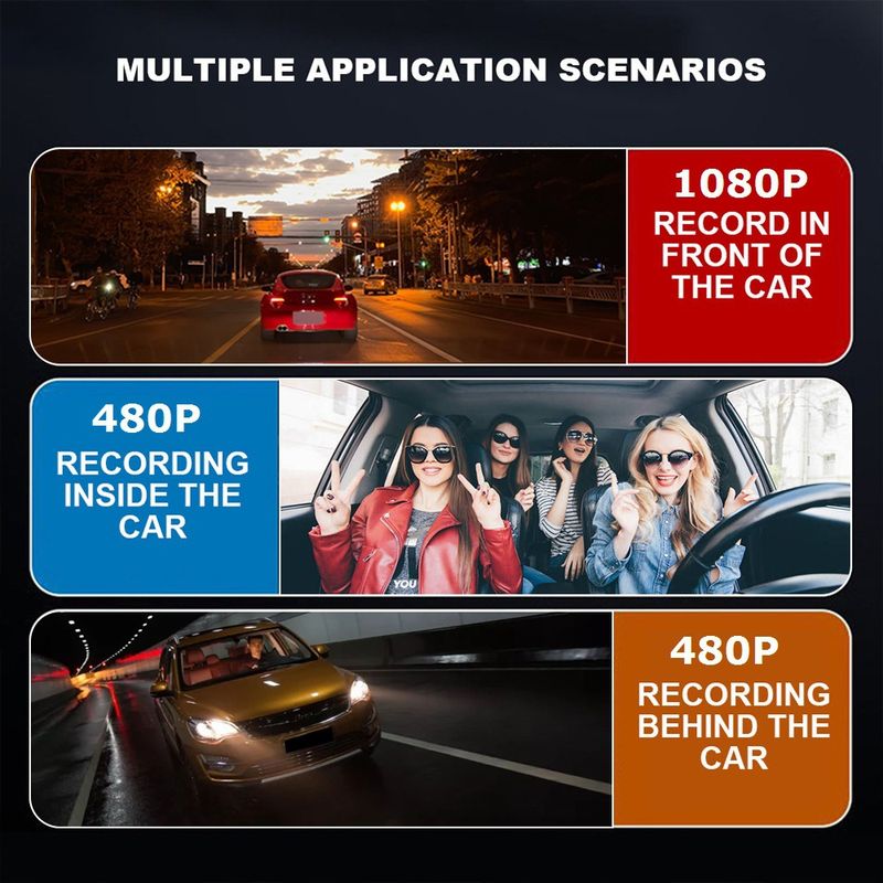 Enregistreur de conduite HD 1080P avec WiFi avec affichage trois enregistrements trois objectifs image de recul avant de voiture arrière_voghion.com