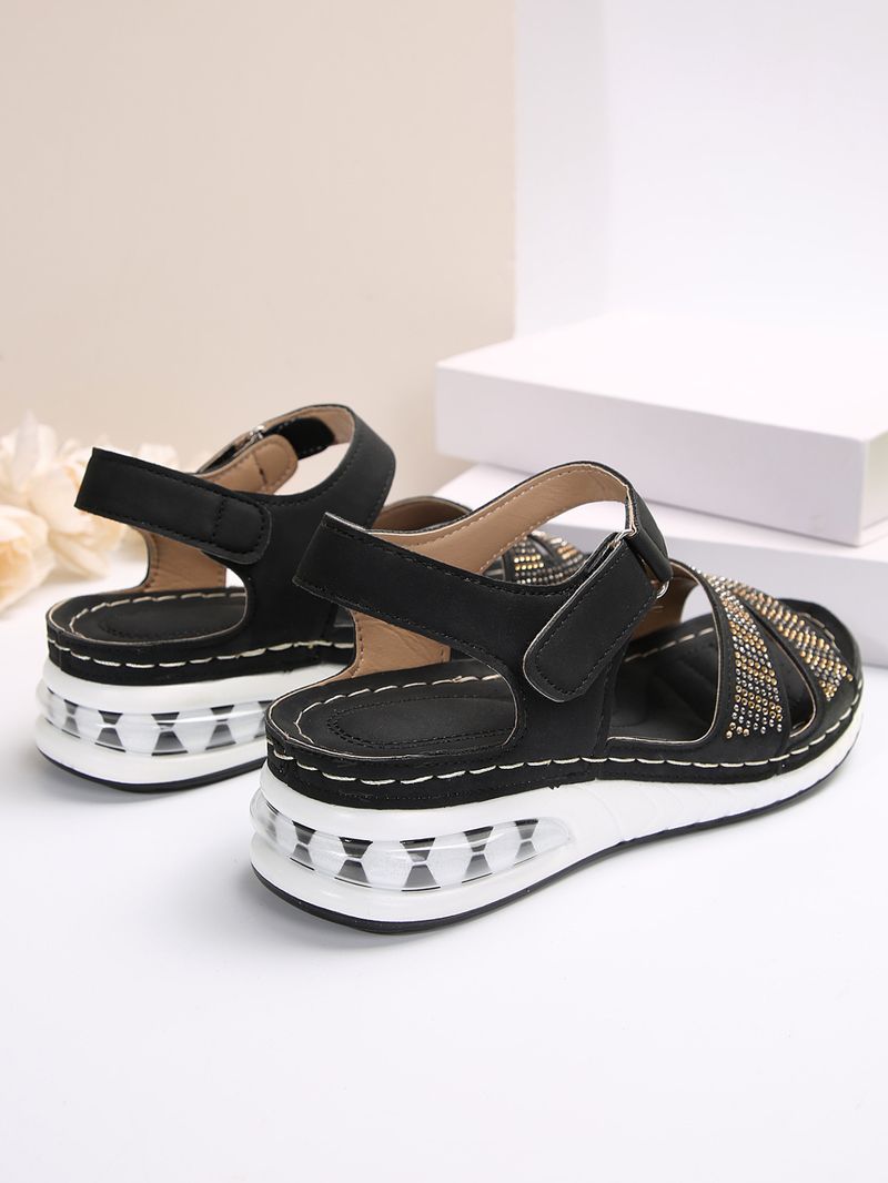 Sandali con zeppa e plateau da donna con plateau e strass con paillettes e cuscino d'aria_voghion.com