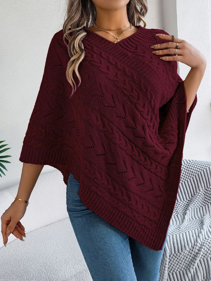 Cappotto in maglia a trecce larghe e casual, tinta unita, autunno inverno 2025, moda donna_voghion.com