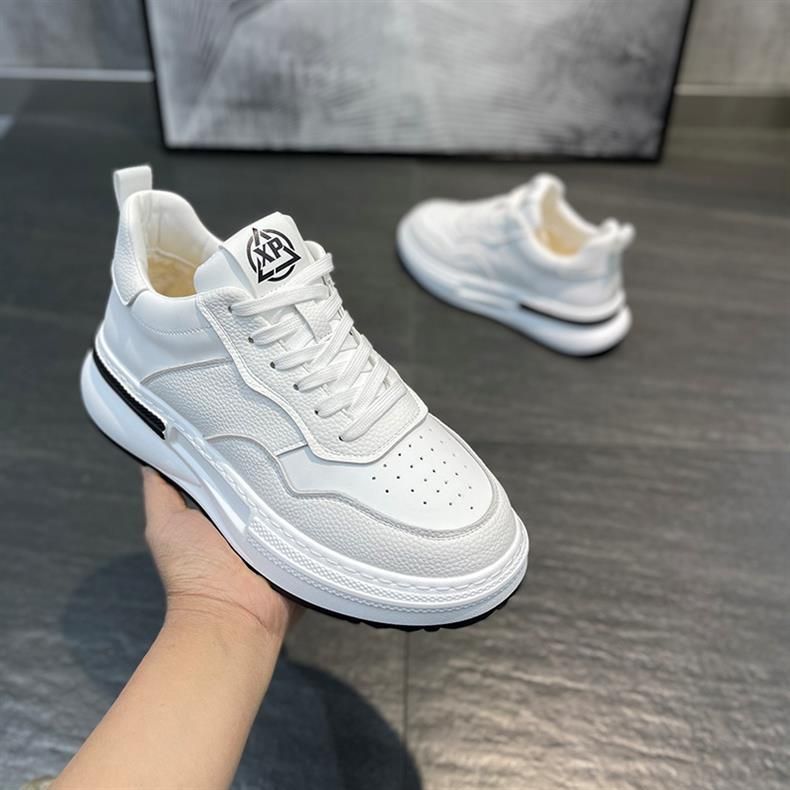 2024 Spring New Leather Lightweight Sports Thick Sole Versatile Men's Comfortable Little White Casual Shoes_voghion.com