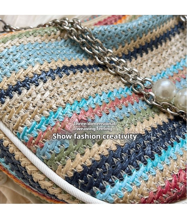 Sac à bandoulière simple tissé en herbe bohème pour femmes, nouvelle mode 2025, motif croix diagonale, motif boulettes_voghion.com