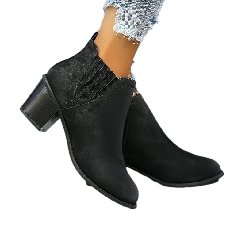 2023 Autumn Winter New European And American Style Martin Slip-On Chunky Heel Short Plus Size Women's Boots Dropshipping_voghion.com