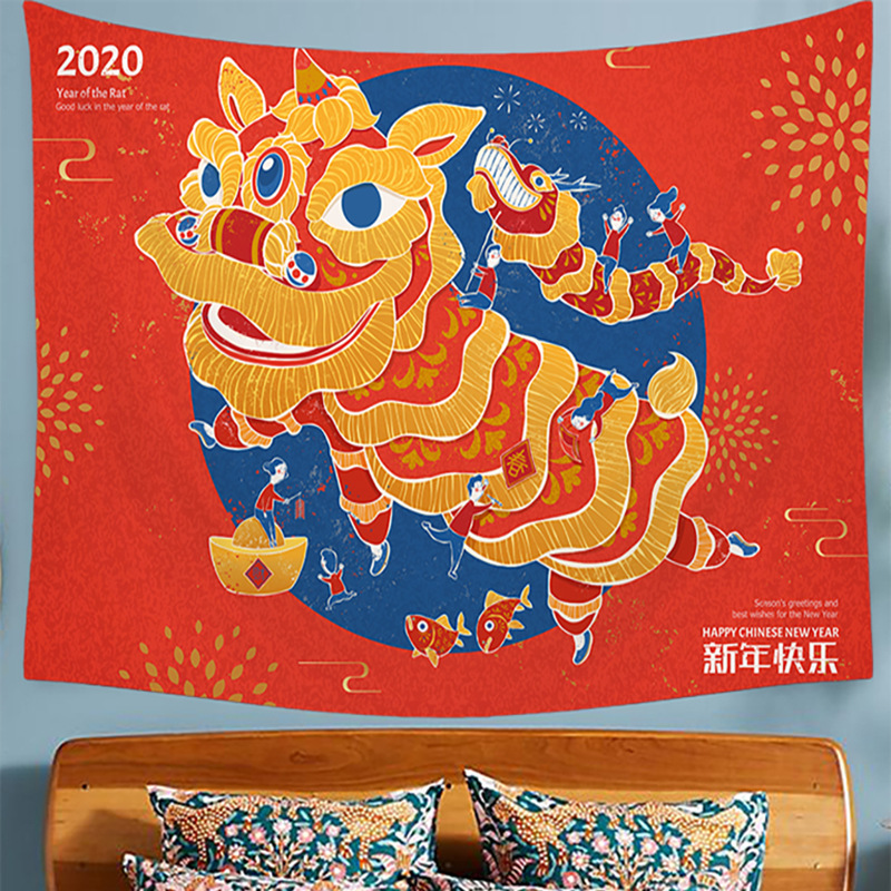 God of Wealth Hanging Cloth Wall Decoration Cartoon Network Red Background Wall Decoration Cloth Room Decoration Cloth_voghion.com