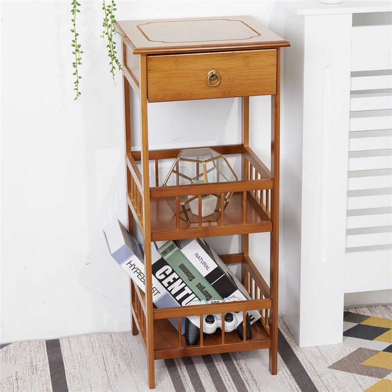 Wisfor Bamboo Bedside End Table Nightstand Display Plant Stand Shelf With Drawer_voghion.com