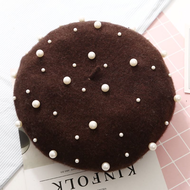 Moda Boinas Boina Feminina Hipster Joker Perla Lana Feltro Berretto Multicolore Pittore Carino Cappello per le donne cappello invernale basco moda_voghion.com