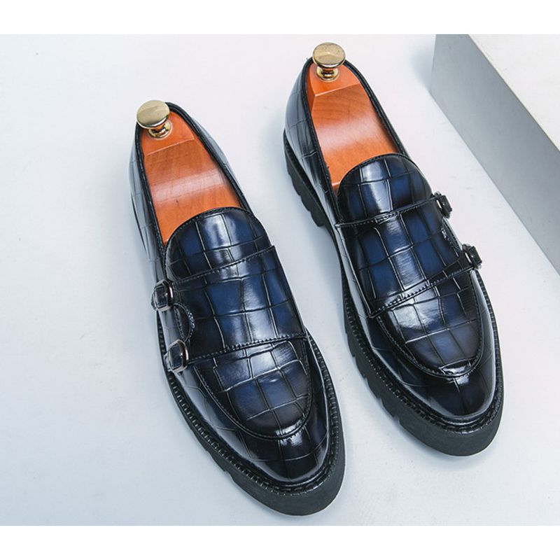 Neu Große Größe Seite Doppel Pin Schnalle Loafer Männer Patent Leder Glänzend Starke Ferse Plattform Höhe_voghion.com