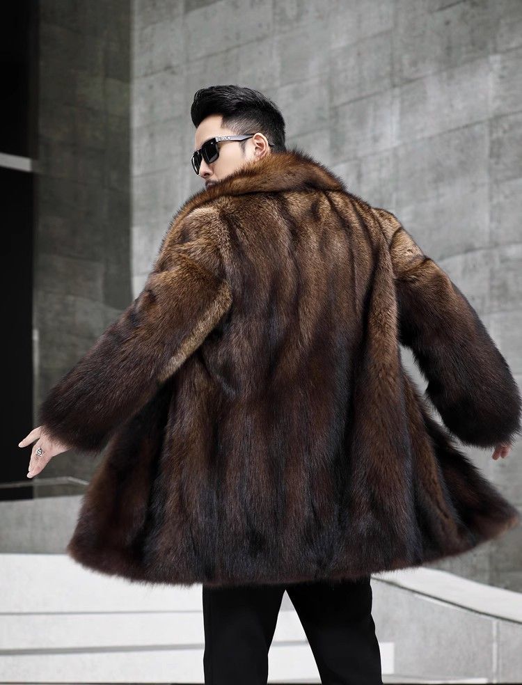 Casaco masculino de pele de vison sintético, longo, de inverno, slim fit, com decote em V, jaqueta casual com bolsos laterais (disponível nos tamanhos P-6XL, marrom)_voghion.com