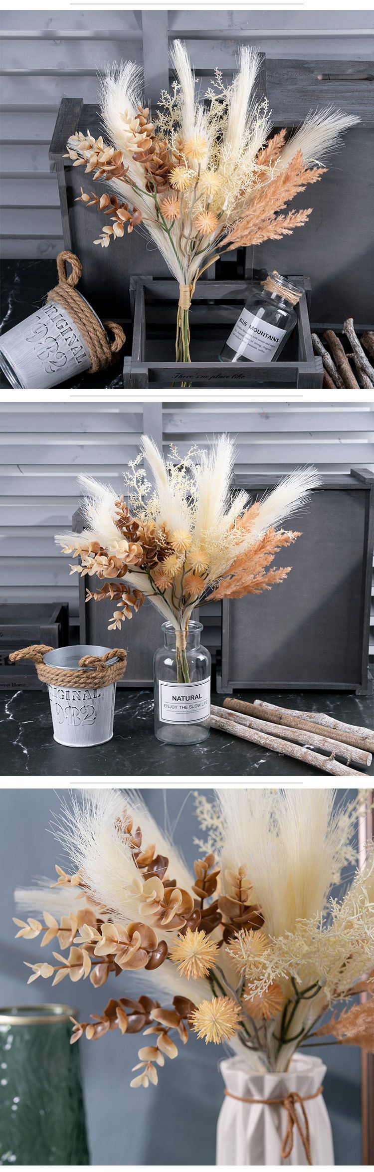 Decorative flower Riko Eucalyptus bride's handbook artificial flower home fake flower bouquet wall decoration CF01324_voghion.com