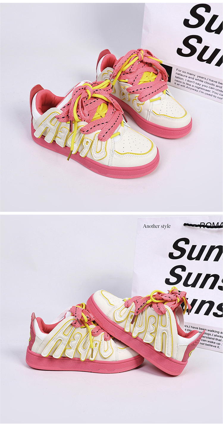 2023 New Low-top Thick-soled Sneakers Women's Casual Double Laces Bread Shoes street photography trend color matching letter sports shoes_voghion.com