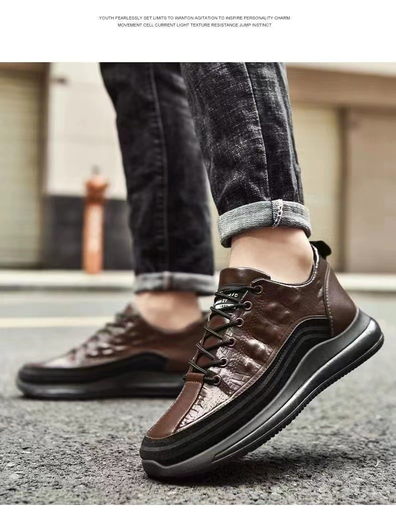 2024 Spring New Crocodile Pattern Leather Casual Trendy Elevated Bottom Lacing Men's Shoes_voghion.com