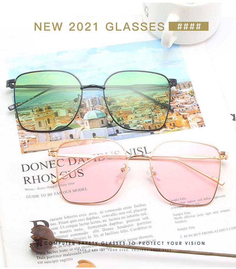 Lunettes de soleil carrées en métal pour femmes et hommes, monture large, pour l'extérieur, les voyages, la conduite, le cyclisme, UV400_voghion.com