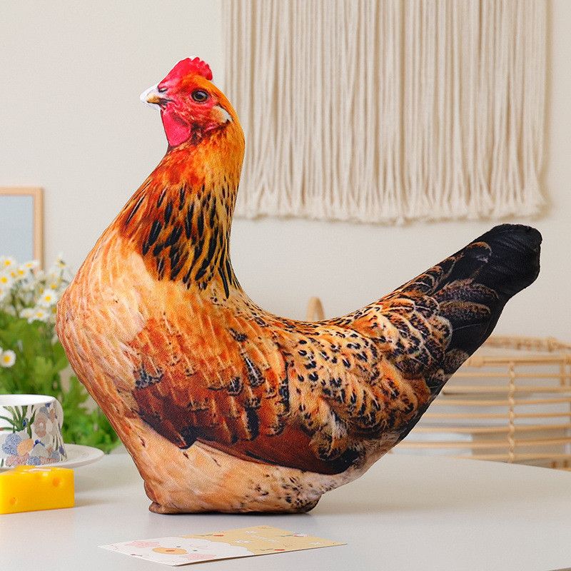 Cuscino di peluche morbido con design realistico raffigurante giocattoli colorati di gallina e uccello_voghion.com
