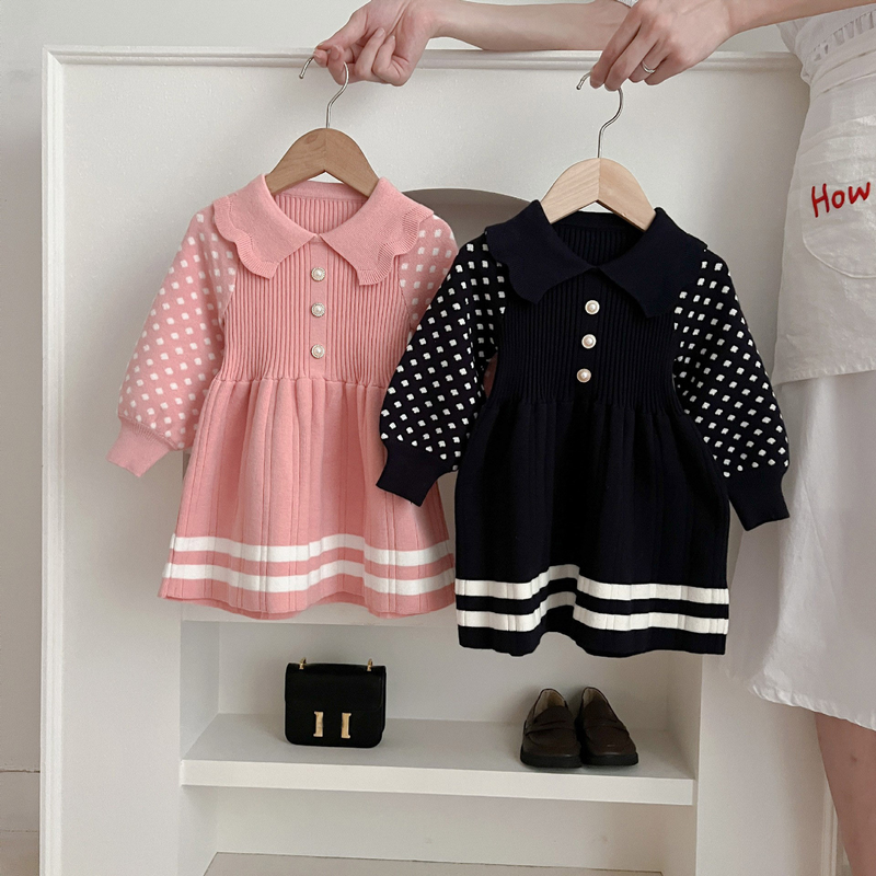 JINYONG Herbst und Winter Mädchen-Akademie-Stil, schmal geschnittener Pullover, langärmeliges Prinzessinnenkleid, kleines Mädchen, gestrickt, A-Linie_voghion.com