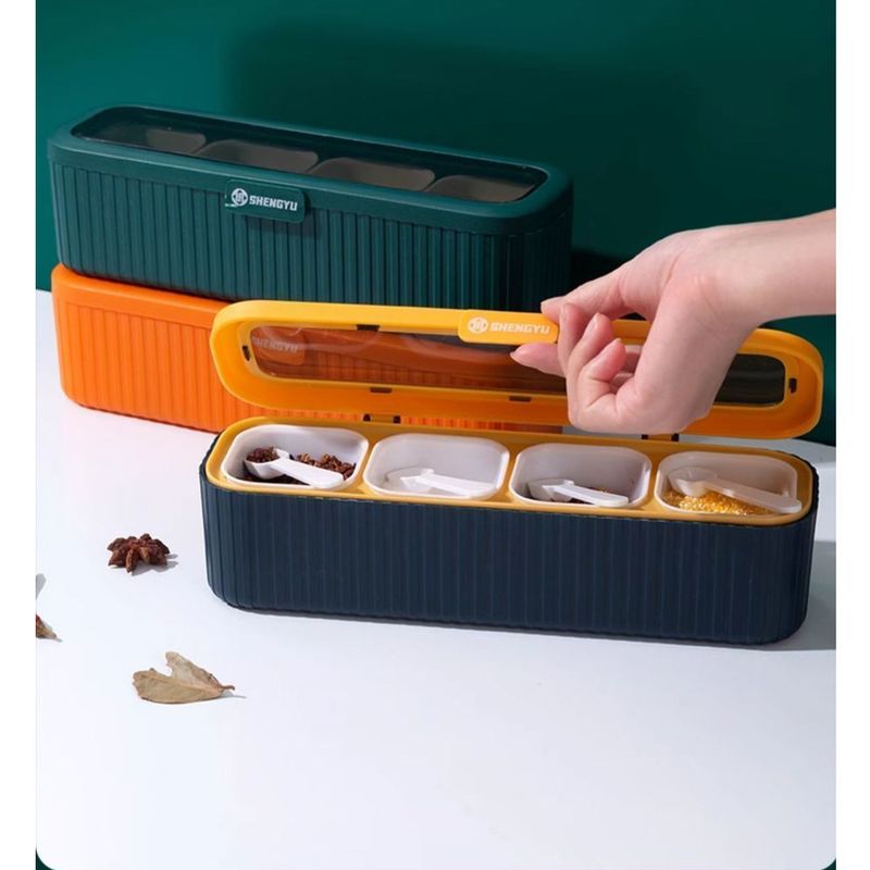 Salt And MSG Bottle With Lid, Multi-Compartment Integrated Seasoning Jar, Four Detachable Spice Boxes, Washable_voghion.com