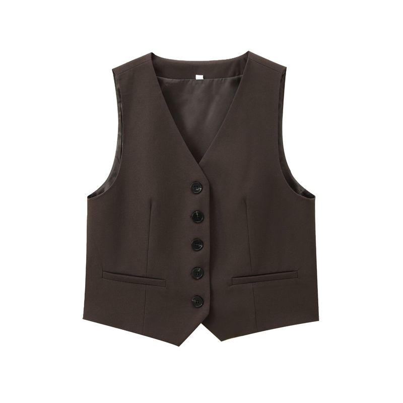Ropa de mujer Otoño e invierno Nueva moda Trajes casuales Chaleco ajustado con cuello en V sin mangas Chaleco versátil Doble pliegue Cintura alta Pantalones anchos_voghion.com
