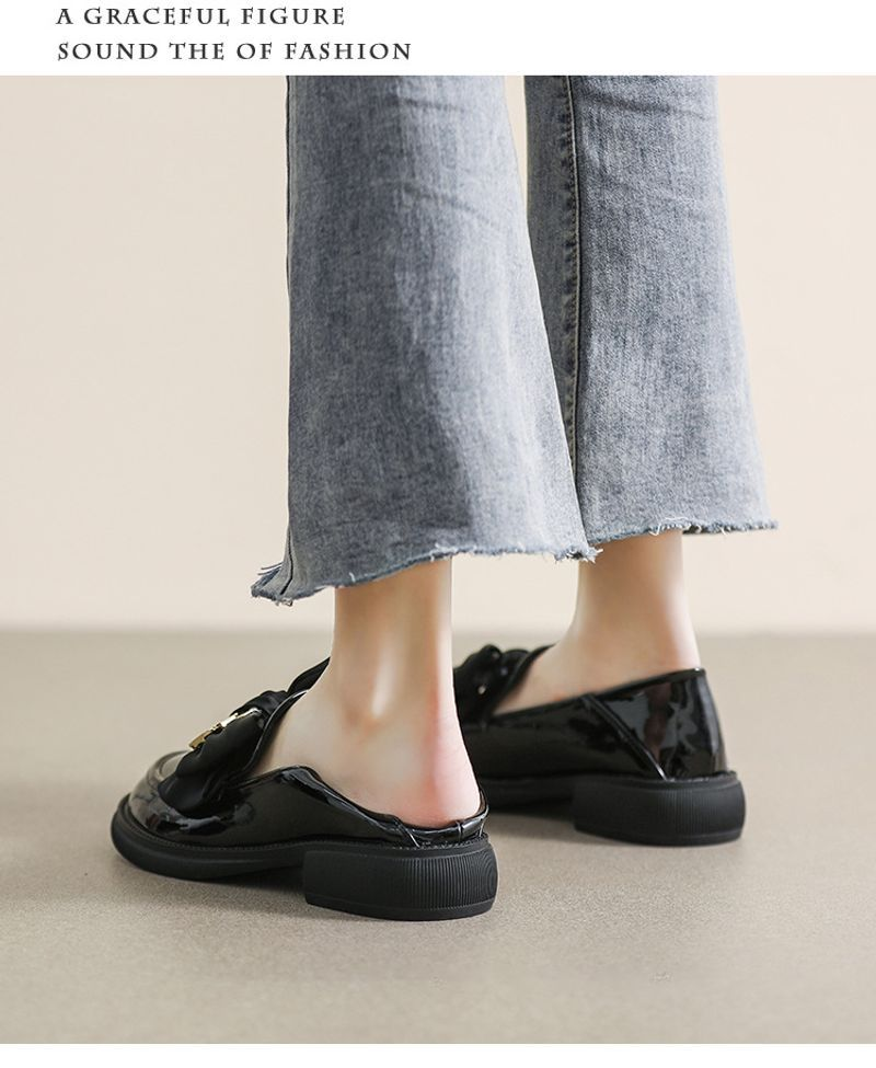 Paksupohjainen Loaferin Kevään ja Syksyn Retro Brittiläinen Pieni Nahka Musta Jouset Slip-On Pehmeäpohjainen Yksittäinen_voghion.com