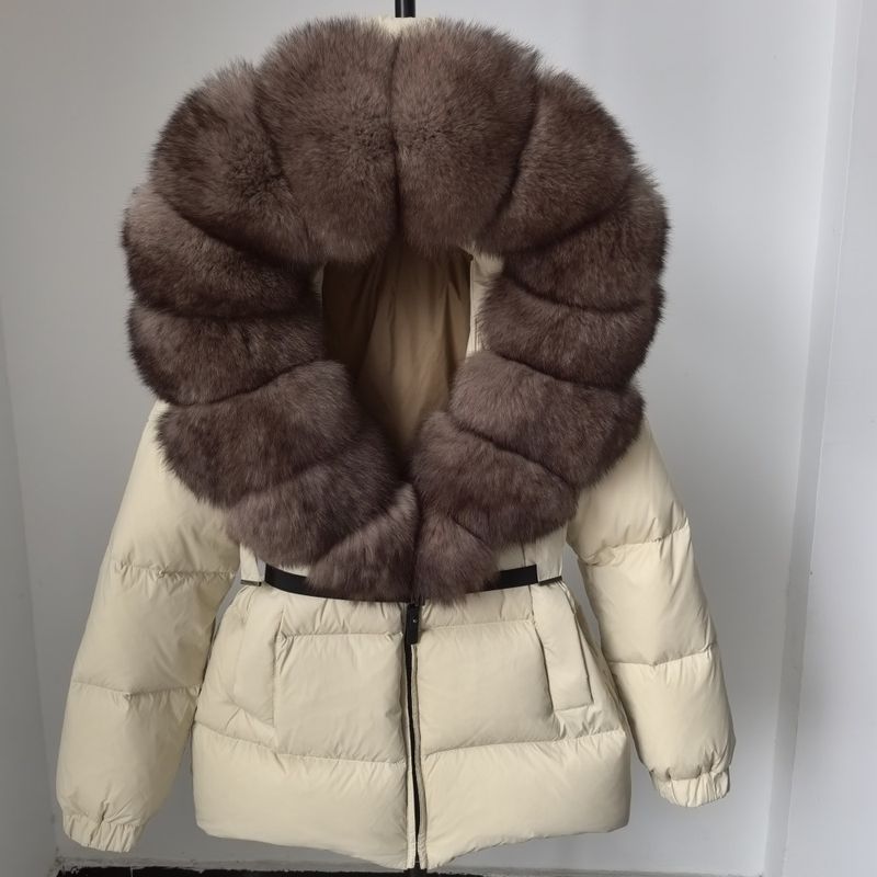 Piumino di alta qualità per donna, stile giapponese e coreano, piumino invernale di alta qualità, lunghezza media, spessore e vita sottile, in pelliccia di volpe_voghion.com