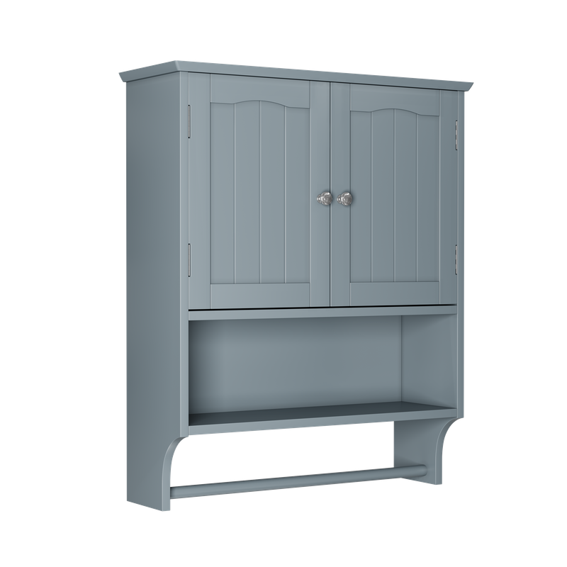 Badezimmer-Wandschrank Mit Handtuchhalter, 2 Türen und Offenen Regalen, Medizinschrank_voghion.com