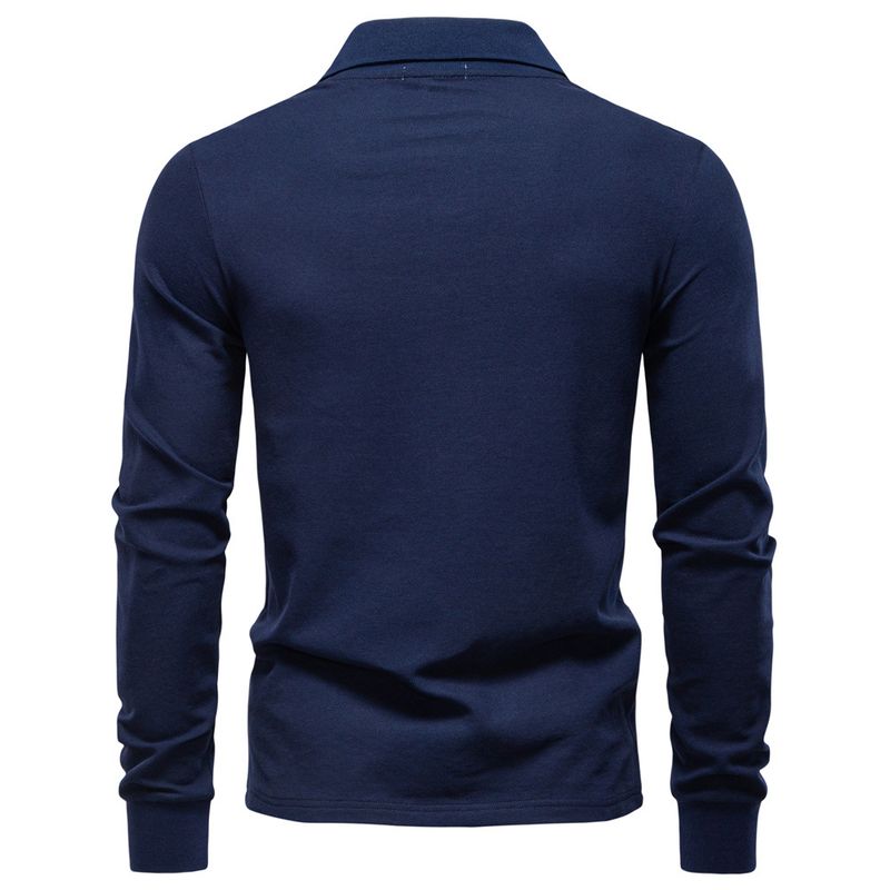 Polo à manches longues et revers pour homme, couleur unie, décontracté, polyvalent, de haute qualité, collection automne 2025_voghion.com
