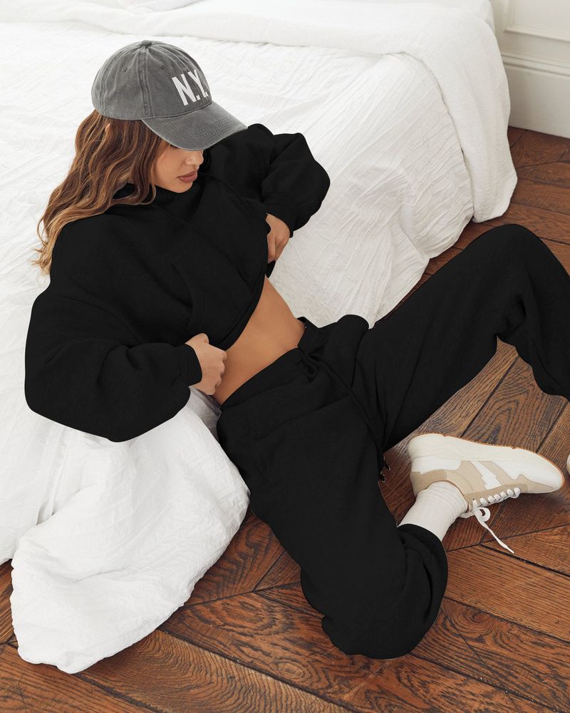 Set attivi da donna Autunno e inverno Felpe casual da donna, top corti e set sportivi Set due pezzi_voghion.com